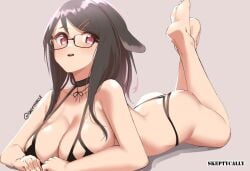 1girls 2d 2d_(artwork) 2d_artwork ass big_breasts bikini bikini_bottom bikini_top black-haired_female black_bikini black_bikini_bottom black_bikini_top black_choker black_hair black_swimsuit black_swimwear breasts busty busty_female busty_girl calves character_request choker cleavage collarbone copyright_request digital digital_art digital_drawing digital_drawing_(artwork) digital_media digital_media_(artwork) elbows embarrassed embarrassed_exposed_female embarrassed_expression embarrassed_female embarrassed_nude_female feet feet_up female female_focus female_only fingers flustered flustered_female foot_up full_body glasses glasses_on_face glasses_on_head groin hair_clip hair_clips hairclip hairclips half_naked half_nude head_tilt high_resolution highres knees large_boobs large_breasts lean_figure leg_up legs legs_up long_hair looking_at_viewer lying lying_down lying_on_breasts lying_on_floor lying_on_ground naked naked_female naked_woman narrow_waist nervous nervous_expression nervous_face nervous_female nude nude_female nudity on_breasts on_floor open_mouth parted_lips red-eyed_female red_eyes semi_nude shoulders shy shy_expression shy_female shy_girl simple_background skeptycally slender_body slender_waist slim_waist soles solo swimsuit swimwear thighs tilted_head toes tongue upper_teeth white_background