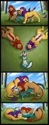 absurd_res anal anal_orgasm anal_sex animal_genitalia animal_penis balls bodily_fluids canid canine canine_genitalia canine_penis canis caraluca closed_eyes clothed clothing comic cum cum_from_ass cum_from_mouth cum_in_ass cum_in_mouth cum_inside cum_while_penetrated cumshot digital_media_(artwork) ejaculation erection feet felid fellatio feral feral_on_feral feral_penetrated feral_penetrating feral_penetrating_feral forest fox fur genital_fluids genitals grass group group_sex hands-free hi_res high-angle_view kerchief lion lipsticking looking_at_another looking_at_viewer lying male male/male male_penetrated male_penetrating male_penetrating_male mammal narrowed_eyes one_page_comic open_mouth oral oral_penetration orgasm orgasm_face outside pantherine pawpads paws penetration penile penile_penetration penis penis_tip plant sex sheath smile spitroast tail threesome toes tongue tongue_out tree trio