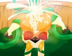 big_ass big_breasts blazblue cat_ears cat_girl cat_tail catgirl cum dark-skinned_female dark_skin excessive_cum hidden_face inflation kanoth milomotis partially_clothed partially_clothed_female taokaka tentacle tentacle_sex