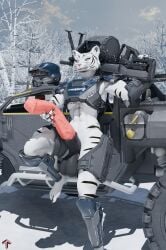 3d absurd_res animal_genitalia animal_penis anthro armor big_penis black_stripes blue_eyes equine_genitalia equine_penis felid furry futanari genitals golem_(artist) gun gun_on_shoulder gynomorph headgear heavy_machine_gun helldiver helldivers helmet hi_res holding_penis intersex machine_gun mammal mismatched_genitalia mismatched_penis mostly_nude muscular muscular_intersex pantherine penis presenting presenting_penis ranged_weapon snow solo stripes tiger weapon