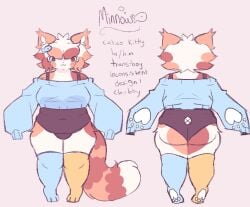 :3 anthro ass big_ass big_breasts bodysuit breasts_out calico_cat calico_pattern cat_ears cat_tail catboy chubby chubby_male clothing domestic_cat fat fat_ass fat_butt fat_male furry minnow_(character) reference_image socks sweater thighhighs