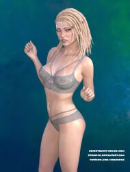 1girls 3d blonde_hair bra daz_studio dreadlocks female female_only panties see-through_bra solo stjude90 underwear
