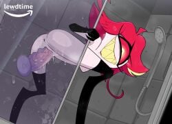 ass cyclops cyclops_girl demon demon_girl demon_humanoid dildo dragon_dildo gosgoz hazbin_hotel niffty nude shower shower_head vaginal_penetration white-skinned_female white_body white_skin white_skinned_female yellow_eyes yellow_highlights