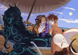 absurd_res alex_marx anthro anus areola ass beach blush bodily_fluids breasts brown_body brown_fur brown_hair cephalopod chest_tuft circle_eyebrows claws coleoid countershading cum cum_in_hair cum_on_face ear_piercing excessive_cum excessive_genital_fluids eyebrows eyewear fangs felid female ffm_threesome flochiie freckled_face freckles fur genital_fluids genitals glasses grabbing_neck green_eyes group group_sex hair head_tentacle hi_res highlights_(coloring) horn hybrid knot knotted_penis licking long_hair male male/female mammal marine markings mollusk mustelid neryth_(zombiecowherd) nipples nude nude_anthro nude_female nude_male octopodiform octopus oral orange_body orange_fur otter otter_tail pantherine pawpads paws penile penis penis_lick piercing purple_eyes red_highlights reptile riley_delmare ring_(marking) river_otter sabertooth_(anatomy) sand scalie sea sex sex_on_the_beach short_hair snake striped_body striped_fur striped_markings striped_tail stripes tail tail_markings teeth tentacle threesome tiger tongue tongue_out trio tuft umbrella vulva water wearing_glasses white_body white_fur