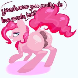 2017 anatomically_correct animal_genitalia animal_pussy anus ass big_butt blush dialogue dock equine equine_pussy female feral friendship_is_magic horse looking_at_viewer mammal my_little_pony pinkie_pie_(mlp) pony presenting puffy_anus pussy simple_background solo squishy_kitty_(artist)