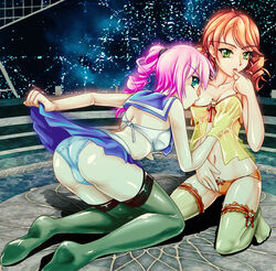 cramous final_fantasy final_fantasy_xiii lingerie multiple_females oerba_dia_vanille serah_farron yuri