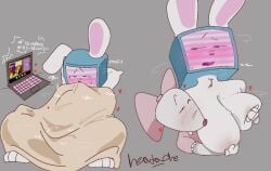 1boy 2girls artist_signature bedroom_eyes big_breasts blanket blush blush_lines bow breast_grab breasts breasts_out bunny_ears bunny_girl clothing computer discord duel_masturbation eyes_rolling_back female female_focus fondling fondling_breast fur furry gloves head_ache heart huge_breasts infected_(regretevator) keyboard large_breasts masturbation melanie_(regretevator) moaning motion_lines mozelle_(regretevator) nervous on_bed penis pillow plain_background pleasure_face regretevator roblox roblox_game self_upload shirt shirtless shirtless_female simple_background small_dom_big_sub smaller_female steam straight sweat sweating sweaty tv tv_head tv_screen whimper white_fur white_skin yellow_skin yuri