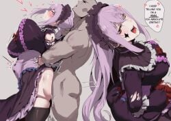 1boy 1boy1girl 1female 1girls 2026 2d 2d_(artwork) 2koma angry ass big_ass big_butt bouncing_breasts brat bratty_correction defeated dialogue doll english_commentary english_dialogue english_text female female_penetrated gothic held_up instant_loss instant_loss_2koma insult jowol living_doll lolita_fashion looking_at_viewer loser maid maid_uniform male male/male male_in_female_body male_penetrating male_penetrating_female porcelainmaid pulling_hair stomach_bulge stormcow text virtual_youtuber