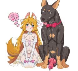 2d after_kiss bestiality_marriage blonde_hair blush bridal_gauntlets canine canine_on_human canine_penis corset elbow_glvoes eyeliner fake_animal_ears fantasizing female_on_feral feral feral_on_female feral_on_human garter_belt horny horny_female human_female human_on_feral in_love kneeling knot long_hair loving_it married_couple married_to_feral mascara pale-skinned_female pale_skin panties romantic romantic_couple seiranaichi skinny small_breasts stockings thighhighs wedding_dress zoophilia
