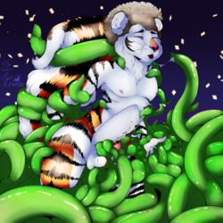 anthro collaboration cum drake_tigrets drooling erection feline hair hybrid invalid_tag littlebee male mammal open_mouth penis ryn saliva sex skunk tail_pull tentacle tiger tigrets