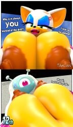 1_eye 2koma 3d 3d_(artwork) absurd_res alien ambiguous_gender antennae_(anatomy) anthro areola armor armwear bandage bat big_breasts big_ears blue_eyes blue_eyeshadow bodily_fluids breastplate breasts clothed clothing comic countershading digital_media_(artwork) elbow_gloves english_text erect_nipples eyelashes eyeshadow fangs female fur gesture glistening glistening_eyes gloves handwear hi_res huge_breasts lips makeup mammal motion_lines narrowed_eyes nipples pink_eyes pink_lips pink_pupils pupils red_tongue rouge_the_bat sega shrug sonic_(series) sonic_racing:_crossworlds sonic_the_hedgehog_(series) sweat sweatdrop tahlian tan_body tan_countershading tan_inner_ear tan_skin teeth teeth_showing text thick_eyelashes tongue watermark white_body white_clothing white_ears white_fur white_gloves white_handwear white_skin white_wisp_(sonic) wisp_(sonic)