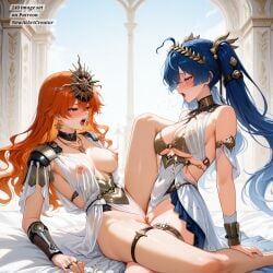 2girl 2girls ai_generated augusta_(wuthering_waves) blue_eyes blue_hair blush exposed exposed_breasts exposed_nipples exposed_pussy iuno_(wuthering_waves) lesbian_focus lesbian_sex moaning moaning_in_pleasure newaiartcreator nude nude_female nude_females nudity on_bed open_clothes open_mouth pussy pussy_juice pussy_juice_drip pussy_juice_trail pussy_rubbing red_eyes red_hair redhead_female scissoring tribadism wuthering_waves yuri