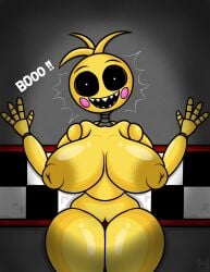 1girls animatronic animatronic_female big_breasts breasts breasts_out chicken chicken_girl female five_nights_at_freddy's five_nights_at_freddy's_2 fnaf phasianid robot robot_girl scottgames solo theyisus55 toy_chica_(fnaf) yellow yellow_skin