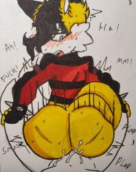 absurd_res ambiguous_gender anal anal_fluids anal_sex anthro ass big_butt blush bodily_fluids bottomless bottomless_male canid canine clothed clothing duo eyeshadow femboy first_person_view fox hair hi_res justsomeidiotonline looking_back looking_pleasured makeup male male/ambiguous mammal messy_hair miles_prower_(anti-tails) moan motion_lines penetration plap plap_(sound) red_fox sound_effects sweat sweatdrop true_fox