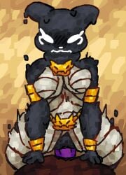 anthro armband big_breasts black_body black_clitoris black_vulva blush blush_lines bodily_fluids breasts clitoris cowgirl_position dewlap_(anatomy) duo female feral flying_sweatdrops from_front_position genitals gold_(metal) gold_jewelry hi_res indigo_lizard_(rain_world) jewelry lizard_(rain_world) looking_at_viewer looking_pleasured male male/female mummy_wrappings on_bottom on_top penetration penis purple_penis rain_world scaliescum sex slugcat stomach_bulge sweat sweatdrop thick_thighs trembling_for_pleasure vaginal_penetration videocult vulva waist_accessory watcher_(rain_world) wristband