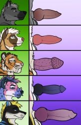 animal_genitalia animal_penis anthro ball_tuft balls black_nose black_sclera blonde_hair blue_eyes blue_hair blue_penis brown_eyes canid canine canine_genitalia canine_penis chart cheek_tuft ear_piercing erection eyewear facial_hair facial_markings facial_piercing facial_spots facial_tuft fangs felid fur genitals glasses glistening glistening_eyes goatee gradient_penis grey_balls grey_sheath hair head_markings hi_res hufnaar industrial_piercing male male_anthro mammal markings mouth_closed multiple_images multiple_piercings mustache nose_piercing nose_ring nude pantherine penile_spines penis penis_chart piercing pink_hair pink_nose purple_penis red_penis ring_piercing round_glasses septum_piercing septum_ring sheath short_hair side_view simple_background solo species_request spots spotted_body spotted_face spotted_fur spotted_neck striped_body striped_face striped_fur striped_neck stripes teeth tiger tuft white_balls white_hair white_sheath
