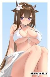 1girls 2d 2d_(artwork) 2d_artwork bare_arms bare_belly bare_calves bare_chest bare_knees bare_legs bare_midriff bare_shoulders bare_skin bare_thighs belly big_breasts bikini bikini_top blue_background breasts brown-haired_female brown_hair busty busty_female busty_girl calves character_request collarbone copyright_request digital digital_art digital_drawing digital_drawing_(artwork) digital_media digital_media_(artwork) exposed_arms exposed_belly exposed_chest exposed_legs exposed_midriff exposed_shoulders exposed_skin exposed_thighs female female_focus female_only flower flower_hair_ornament flower_in_hair flower_on_head front-tie_bikini front-tie_bikini_top groin hair_between_eyes hair_ornament halterneck horn horns hourglass_figure huge_boobs huge_breasts inframammary_fold knees large_boobs large_breasts lean_figure legs long_hair looking_at_viewer midriff narrow_waist plump_breasts purple-eyed_female purple_eyes shoulders simple_background sitting skeptycally slender_body slender_waist slim_waist solo string_bikini swimsuit swimwear thighs underboob white_bikini white_bikini_top white_swimsuit white_swimwear wide_hips