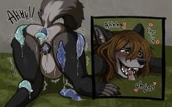all_fours anal anal_sex animal_genitalia animal_vulva anthro big_teeth bodily_fluids brown_hair canid canine canine_genitalia canine_vulva canis female feral gastropod genital_fluids genitals group hair hi_res infestation living_insertion living_insertion_play mammal mollusk open_mouth parasite penetration prince-vulpine raised_tail sarentha_(sabbyth) slime slug solo stomach_bulge tail vaginal_penetration wolf yellow_eyes