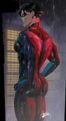 ass ass_focus bara batman_(series) big_ass big_butt bubble_ass bubble_butt dat_ass dat_butt dc dc_comics dick_grayson fat_ass fat_butt gggkkk4001 huge_ass huge_butt large_ass large_butt male male_only muscular muscular_male nightwing rain raining round_ass round_butt solo superhero thick_ass thick_butt tight_clothing wet