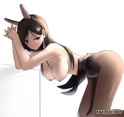1girls 2d 2d_(artwork) 2d_artwork areola areolae big_breasts black_bunny_ears black_bunnysuit black_hairband black_leotard black_topwear breasts brown-eyed_female brown-haired_female brown_eyes brown_hair brown_legwear brown_pantyhose brown_stockings brown_tights bunny_ears bunnygirl bunnygirl_outfit bunnysuit busty busty_female busty_girl collarbone dangling_breasts digital digital_art digital_drawing digital_drawing_(artwork) digital_media digital_media_(artwork) elbows female female_focus female_only fingers hanging_breasts head_tilt high_resolution highres inframammary_fold large_boobs large_breasts lean_figure legwear leotard long_hair looking_at_viewer looking_sideways looking_to_the_side narrow_waist nipples oc original original_art original_artwork original_character pantyhose parted_bangs pink_areola pink_areolae pink_nipples shoulders sideboob simple_background skeptycally slender_body slender_waist slim_waist solo thighs tights tilted_head topwear uncensored uncensored_breasts uncensored_nipples upper_body white_background