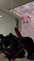 2boys 2femboys :3 all_fours anthro anthro_on_anthro assjob big_ass big_cock big_dick big_penis black_fur buttjob cakeboi96 closed_eyes crop_top crop_top_sweater deltarune dick_on_ass espeeyy femboy femboy_on_femboy hotel_room imminent_sex loft looking_at_another male/male moaning moaning_in_pleasure moobs pink_eyelids pleasure_face ralsei ralsei_(cryptiacurves) ralsei_with_black_fur ralsei_with_white_fur selfcest sunset sweater thick_ass thick_thighs tongue_out tummy_bulge undertale vrchat vrchat_avatar vrchat_media vrchat_model wallpaper white_fur