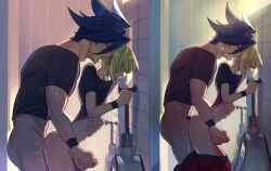 2boys anal anal_sex androgynous bathroom bathroom_sex bottomless cum_overflow cumming cumming_from_anal_sex cumming_together cumming_while_penetrating femboy femboy_penetrated galo_thymos gay gay_sex handjob handjob_while_penetrating lio_fotia lukiarab male masturbating_other penetration petite petite_body petite_male promare size_difference slim slim_male slim_waist twink waist_grab yaoi