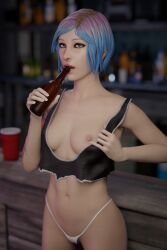 1girls 3d areolae blender blue_hair breasts chloe_price enigmaj female female_only flashing_breasts life_is_strange light-skinned_female looking_at_viewer nipples white_panties