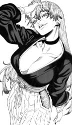 big_breasts bitchy black_and_white black_tipped_hair cleavage cleavage_overflow cute cute_face dyed_hair ear_piercing female female_focus female_only gender_transformation hand_in_hair japanese_clothes japanese_female juicy_lips jujutsu_kaisen kimono long_hair looking_at_viewer plump_lips rule_63 sexy sexy_body solo solo_female solo_focus websake zenin_naoya