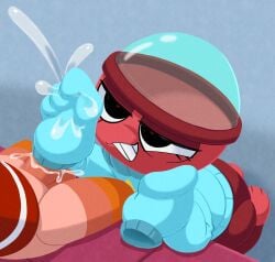 2025 anthro arthropod balls blushcrunch_studio bodily_fluids clothed clothing crustacean cum cumshot dandy's_world digital_media_(artwork) duo ejaculation erection eyelashes female for_a_head four-pundo genital_fluids genitals gigi_(dandy's_world) handjob heart_eyes heart_symbol hi_res humanoid male male/female marine object_head penile penis red_body roblox sex shrimp shrimpo_(dandy's_world) simple_background smile sweater toon_(dandy's_world) topwear