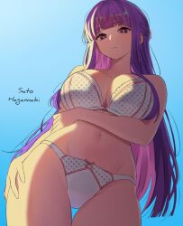 arm_under_breasts belly big_breasts big_thighs bra_and_panties busty busty_female curves curvy curvy_female cute cute_face female female_focus female_only fern_(sousou_no_frieren) hand_on_hip hourglass_figure lacy_bra lacy_panties long_hair looking_at_viewer looking_down_at_viewer mage pale-skinned_female pose purple_eyes purple_hair sato_hagamaki sexy sexy_body sexy_clothing sexy_pose solo solo_female solo_focus sousou_no_frieren thick_thighs tummy wide_hips wide_thighs