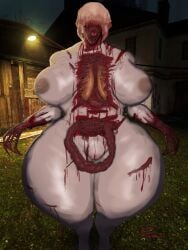 alhuzphy_02 big_breasts big_thighs blood_on_body dark_ambience dislocated_jaw gore grotesque half-life half-life_(series) headcrab headcrab_zombie hi_res naked naked_female nipples no_sex only_female open_chest open_mouth rule_63 valve visible_pussy zombie