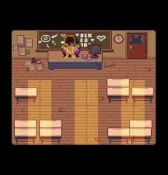 animated classroom cuckelle deltarune door_stuck human_on_anthro kris_(deltarune) noelle_holiday pixel_animation sex silhouette suicidalpixel susie_(deltarune) table table_sex tagme video