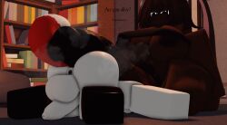 1boy 1futa 3d anus ass balls big_breasts big_penis breasts bunny_ears churrorr34 emotionless english_text femboy fox_tail futa_on_femboy futa_on_male futanari heavy_balls huge_ass musk_clouds nipples penis roblox robloxian tagme text