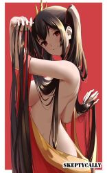 1girls 2d 2d_(artwork) 2d_artwork absurdly_long_hair back big_breasts black-haired_female black_hair breasts busty busty_female busty_girl character_request closed_mouth_smile copyright_request digital digital_art digital_drawing digital_drawing_(artwork) digital_media digital_media_(artwork) female female_focus female_only fingernails fingers hair_ornament hair_ornaments head_tilt inframammary_fold large_boobs large_breasts lean_figure long_hair looking_at_viewer median_furrow narrow_waist posing posing_for_the_viewer red-eyed_female red_background red_eyes shoulder_blades shoulders sideboob simple_background skeptycally slender_body slender_waist slim_waist smile smiley_face smiling smiling_at_viewer solo standing tilted_head twintails twintails_(hairstyle) upper_body very_long_hair very_long_hair_female