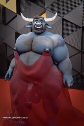 13254 2:3 3d_(artwork) 5_fingers absurd_res alternative_fashion animal_genitalia animal_penis anthro barazoku barbell_piercing barely_visible_genitalia barely_visible_penis beard big_nipples blue_body blue_lips blue_nipples blue_penis body_hair bovid bovine brown_eyes cattle chest_hair clothed clothing detailed_background digital_media_(artwork) dress english_text equine_genitalia equine_penis facial_hair facial_piercing fingers full-length_portrait genitals half-erect hi_res horn lips male male_only mammal mottled mottled_genitalia mottled_penis nipple_barbell nipple_piercing nipple_ring_dress nipples no_underwear nose_piercing nose_ring odis_(codans) pecs penis piercing portrait red_clothing red_dress ring_piercing solo text translucent translucent_clothing url watermark