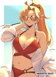 1girls 2d 2d_(artwork) 2d_artwork adult adult_female ahoge arknights arm_behind_head bare_arms bare_belly bare_chest bare_hands bare_hips bare_midriff bare_navel bare_shoulders bare_skin belly belly_button big_breasts bikini bikini_bottom bikini_top blonde-haired_female blonde_female blonde_hair blonde_hair_female blue_background breasts busty busty_female busty_girl character_request cleavage collarbone digital digital_art digital_drawing digital_drawing_(artwork) digital_media digital_media_(artwork) exposed_arms exposed_belly exposed_chest exposed_hips exposed_midriff exposed_navel exposed_shoulders exposed_skin female female_focus female_only fingers glasses glasses_on_face glasses_on_head groin halterneck hand_behind_head large_boobs large_breasts lean_figure long_hair looking_at_viewer mature mature_female midriff naked_shirt narrow_waist navel open_clothes open_clothing open_shirt open_topwear parted_bangs ponytail red_bikini red_bikini_bottom red_bikini_top red_swimsuit red_swimwear round_glasses shirt shoulders simple_background skeptycally slender_body slender_waist slim_waist solo standing string_bikini swimsuit swimwear unbuttoned unbuttoned_shirt upper_body white_pupils white_shirt white_topwear wide_hips yellow-eyed_female yellow-haired_female yellow_eyes yellow_hair