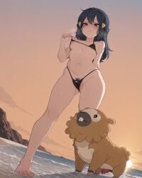 ai_generated aiyor animal_genitalia animal_penis areola areolae beach bidoof bikini blush cameltoe dawn_(pokemon) feet flashing flashing_breasts foot_fetish messy_hair micro_bikini nipple_slip nipples ocean outdoors perky_breasts perky_nipples petite pokemon pokemon_(species) pokephilia pubic_hair see-through skeptical small_breasts sunset toes