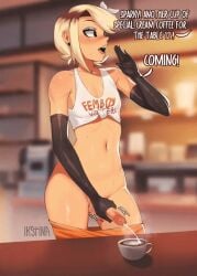 1boy ai_animation ai_assisted ai_generated animated armwear balls blonde_hair breasts cafe calling clothes clothes_lift clothes_pull coffee cum_in_container cum_in_cup cumming dick ejaculation femboy femboy_hooters flat_chest flat_chested gloves handwear ikstina jerking jerkingoff male male_only masturbation motion_lines mug navel penis shorts small_breasts small_penis solxam123 sparky sparky_(ikstina) starbucks steam steaming_body steamy_breath talking text topwear