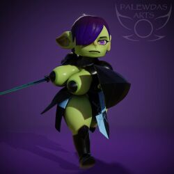 1:1 3d_(artwork) 3d_animation 4_fingers animated areola armor artist_logo ass belly bevor big_breasts big_butt big_ears biped boots bouncing_breasts bouncing_butt breasts catwalk chainmail clothed clothing digital_media_(artwork) enna_(palewdasarts) fantasy female female_humanoid fingers footwear goblin goblin_female green_body hair hi_res holding_object holding_weapon humanoid knight logo long_playtime melee_weapon nipple_covers palewdas_arts palewdasarts_(modeler) purple_eyes purple_hair running shaded shield shoes shortstack slightly_chubby solo sword tagme thick_thighs tools unconvincing_armor video warrior weapon