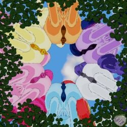 1:1 3d_(artwork) anus applejack_(mlp) circle_formation digital_media_(artwork) dock_(anatomy) equid equine female feral fluttershy_(mlp) friendship_is_magic genitals group hasbro hi_res horse low-angle_view mammal my_little_pony outside pinkie_pie_(mlp) pony rainbow_dash_(mlp) rarity_(mlp) tail tavitush twilight_sparkle_(mlp) vulva