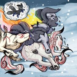 2_tails absurd_res after_transformation amaterasu_(okami) anal anal_orgasm anal_sex anatomically_correct anatomically_correct_genitalia animal_genitalia animal_penis animal_vulva anus ass balls black_body black_fur blue_eyes blue_penis bodily_fluids canid canine canine_genitalia canine_penis canine_teeth canine_vulva canis capcom clover_studio cum cum_drip cum_in_ass cum_inside cum_on_penis deity digital_media_(artwork) dripping ejaculation english_text erection female female_penetrating female_penetrating_male female_rimming female_rimming_male femboy feral fire fox fur gay gay_anal gay_sex genital_fluids genitals group group_sex hands-free hi_res homlsexual_female homosexual homosexual_male homosexual_sex knot knotted_penis leg_markings lesbian lesbian_sex male male/female male_penetrated male_penetrating male_rimmed mammal markings multi_tail no_humans okami_(capcom) open_mouth oral orgasm pawpads paws penetration penile penis prince-vulpine rimming rimming_male sex shiranui_(okami) simple_background socks_(marking) tail text threesome tongue transformation tyro_(darkeeveeon) white_body white_fur wolf