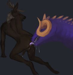 2017 anal anthro anthro_on_feral antlers ass backsack balls black_background brown_balls brown_fur brown_penis brown_skin cervine curved_horn dradmon dripping drooling duo elk erection feral fur gavin_(dradmon) hi_res horn interspecies larger_male looking_back male male_on_feral mammal neck_tuft nude open_mouth oral penis precum purple_skin red_eyes rimming saliva saliva_string sex sharp_teeth simple_background size_difference smaller_male spikes teeth tongue tongue_out tuft wingless_dragon yaoi zoophilia zuul_(ulfhednar)