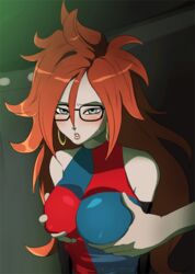 1boy 1girls android_21 android_21_(human) animated blue_eyes blush bouncing_breasts breast_fondling breast_grab breast_squeeze breasts busty cleavage clothed curly_hair curvy deareditor dragon_ball dragon_ball_fighterz duo eyelashes female fully_clothed glasses grabbing hoop_earrings hourglass_figure large_breasts long_hair male no_sunglasses offscreen_character open_mouth pink_lips red_eyes red_hair straight voluptuous