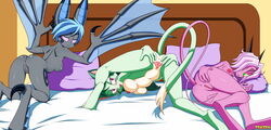 anus ass bat bed bedroom blind blue_hair blush breasts claws dreamkeepers feline female green_hair grey_skin group hair hand_on_ass horn lilith_calah long_ears long_hair long_tail mammal markings membranous_wings namah_calah nipples open_mouth pillow pink_hair presenting purple_eyes pussy seductive short_hair sibling sisters smile spade_tail tenzen unknown_species vanth wings