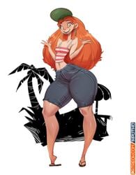 1girls bottom_heavy breasts disney fat_ass green_eyes huge_ass inner_workings inputwo kate_(inner_workings) narrow_shoulders pear_shaped pear_shaped_female red_hair red_head smile solo thick thick_thighs thin_arms thin_waist tight_clothing wide_hips