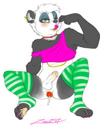 bear candy clothing food girly legwear lipstick lollipop makeup male mammal panda piercing stockings top yaoi zooshi