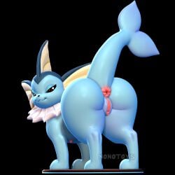 1:1 3d_(artwork) anus black_background blue_body collar digital_media_(artwork) eeveelution female feral generation_1_pokemon genitals hi_res looking_back looking_pleasured nintendo nipples nonotoys pinup pokemon pokemon_(species) pose presenting pussy quadruped raised_tail simple_background smile solo tail vaporeon white_collar