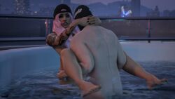 1boy 1girls ass aubrey_adams backwards_baseball_cap blue_eyes breasts doggy_style female from_behind from_behind_position grand_theft_auto grand_theft_auto_online grand_theft_auto_v hottub legs lifted lifting lifting_person male naked naked_female nipples nopixel nude nude_female nullinvoid pink_hair sex tattoo tattoo_on_arm tattooed_arm tattoos thighs