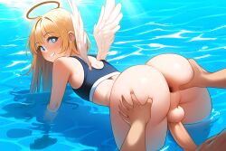 2boys a.i.ddicted ai_generated angel angel_wings anus ass ass_focus ass_grab asshole balls beach big_ass big_butt blonde_hair blue_eyes crimvael dick femboy feminine_male gay girly halo huge_ass huge_butt ishuzoku_reviewers male male_only novelai ocean partially_submerged penis rainbow smile smiling smiling_at_viewer teenager testicles thick_ass thick_thighs wet