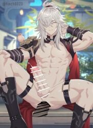 bar_censor censor_bar censored finch0023 honkai:_star_rail jing_yuan male_only multiple_boys precum white_hair yaoi yellow_eyes